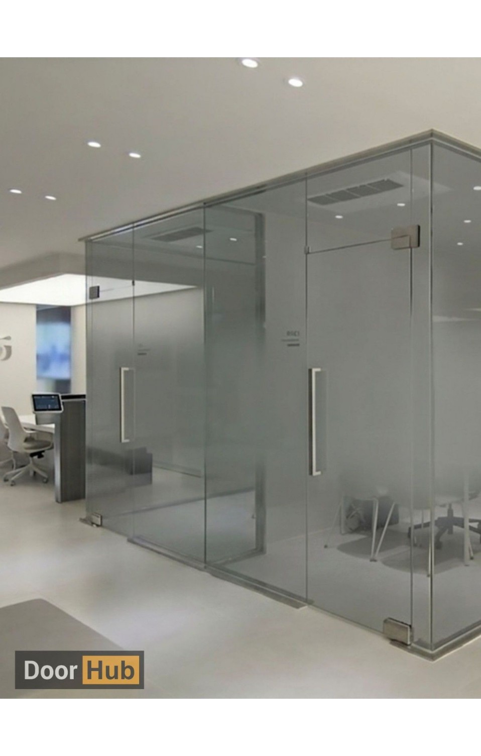 Grey Sandblasted Glass Pivot Door 10mm UAE for Confidential Meeting Rooms Grey Sandblasted Glass Pivot Door 10mm UAE for Confidential Meeting Rooms